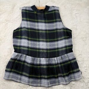 J. Crew Women's Gilded Highland Tartan Sleeveless Peplum Top Green Blue Medium